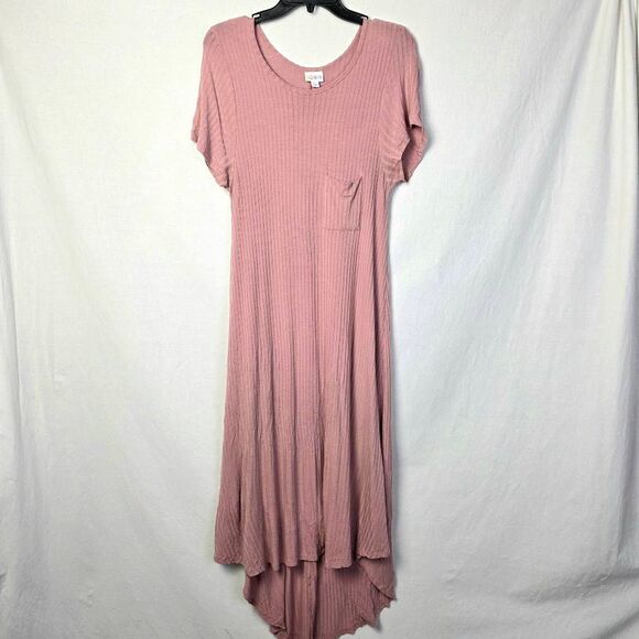 LuLaRoe Solid Mauve Carly Dress Ribbed Knit L - Picture 1 of 7